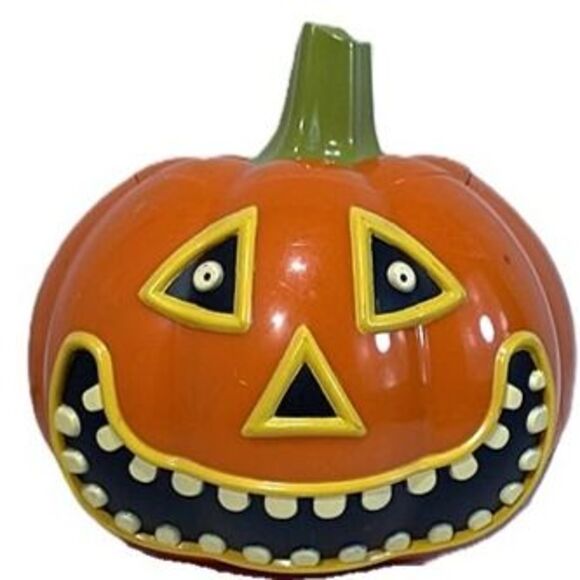 VTG 90's Whimsical Smiling Jack-O’-Lantern Pumpkin Halloween Decor Bright Orange - Picture 1 of 4